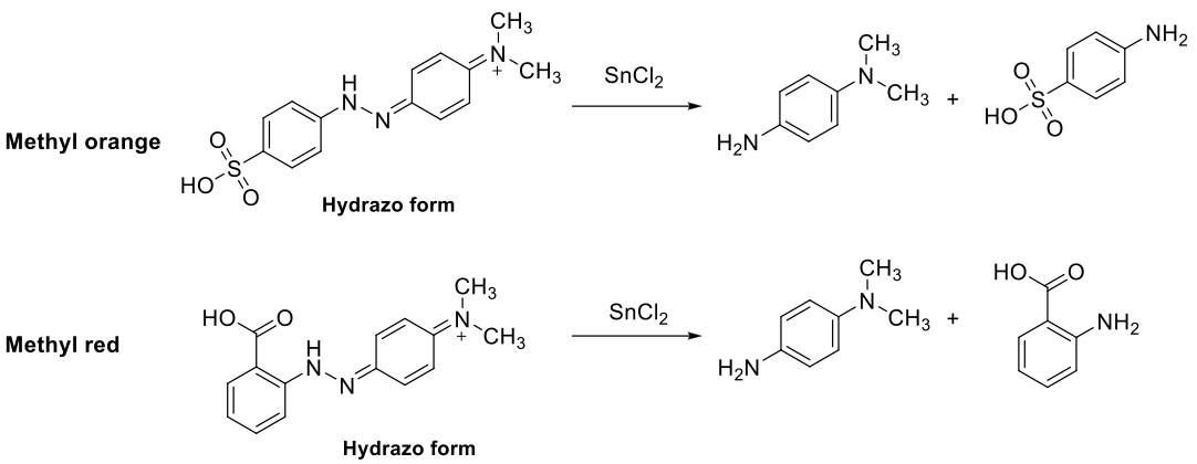 molecular structure of reduction of methyl orange and methyl red