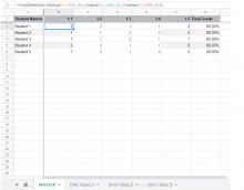 screenshot of Google Sheet for gradebook