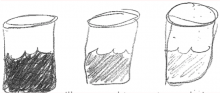 pencil drawing of 3 beakers with varying degrees of concentration