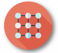 orange circle with a square pattern of dots