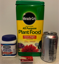 fertilizer, baking powder, diet coke and matches